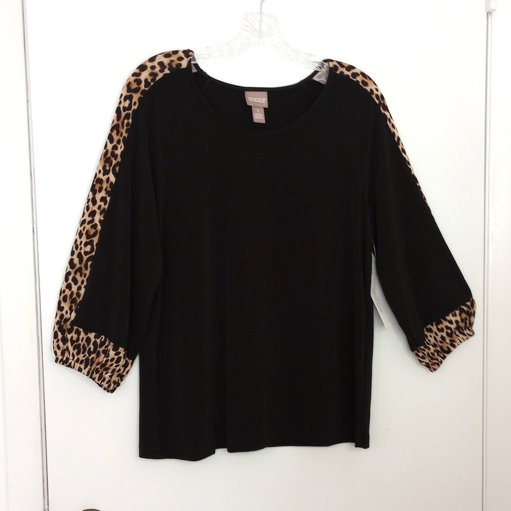 Chico's Black Animal Print Colorblock Top